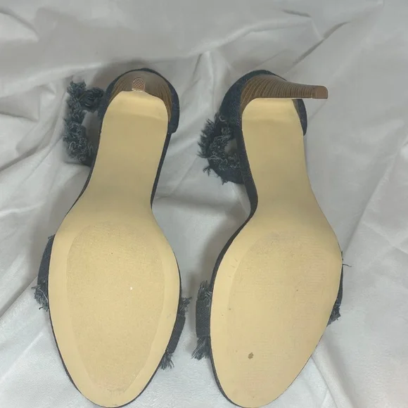 Retro Sexy Denim Fringe High Stiletto Heels Open Pointed Toe Sandals Sz 11 - Picture 12 of 12